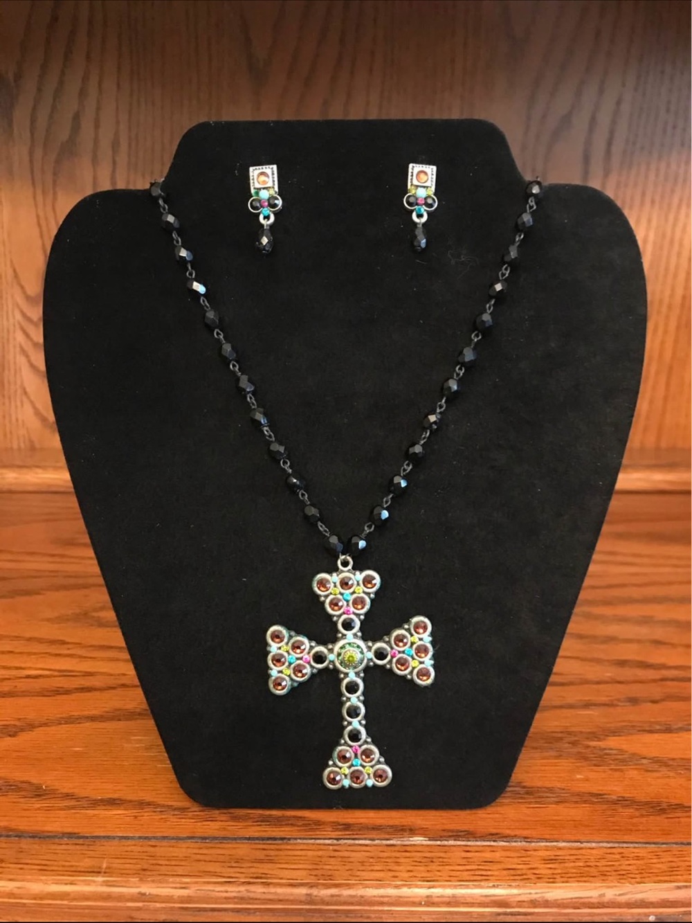 F.A.I.T.H Vintage Multicolor Cross Pendant Necklace and Earring Set